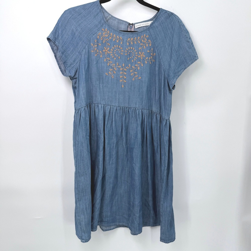 Paper Crane Dress Womens S Blue Embroidered Babydoll Boho Cottagecore Soft Girly